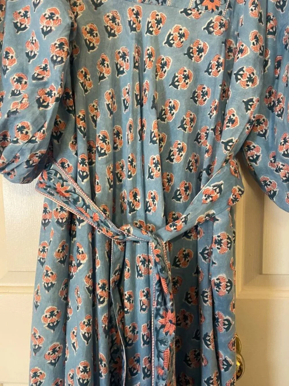 Marea Cotton blue floral Print Baloon Sleeve House dress Maxi Dress Sz 3 large - Picture 6 of 8